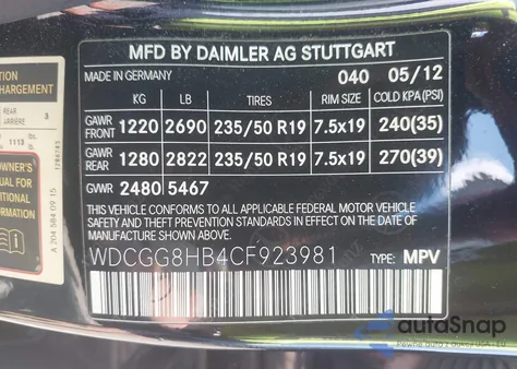 2012 Mercedes-Benz Glk 350 4Matic from USA, damaged, VIN WDCGG8HB4CF923981